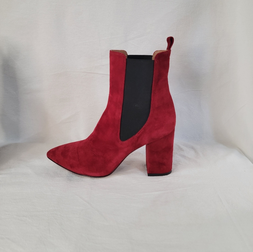 Paris Texas Red Suede Pointed Toe Chelsea Boots Block Heel 37 Italy